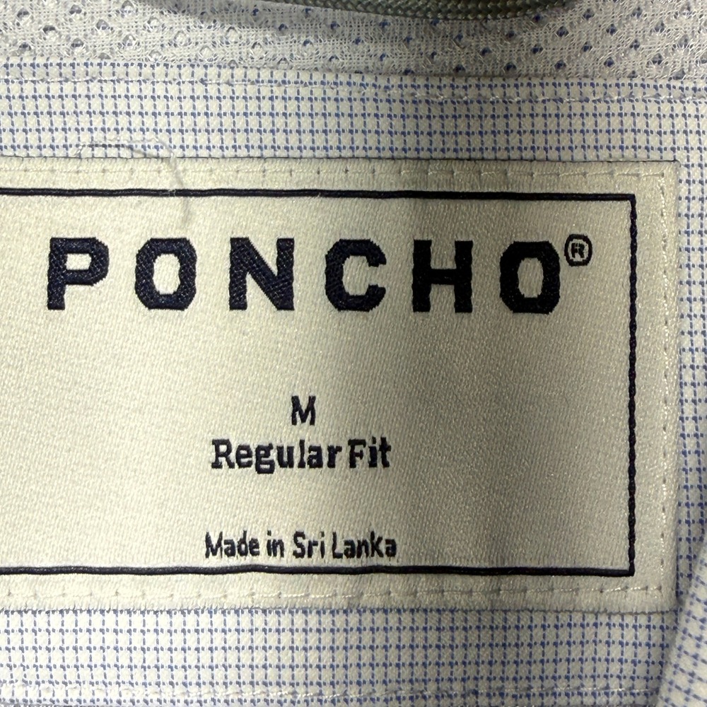 Poncho Regular Fit Button Down Shirt Mens Medium Blue Micro Check Short Sleeve - Picture 4 of 12